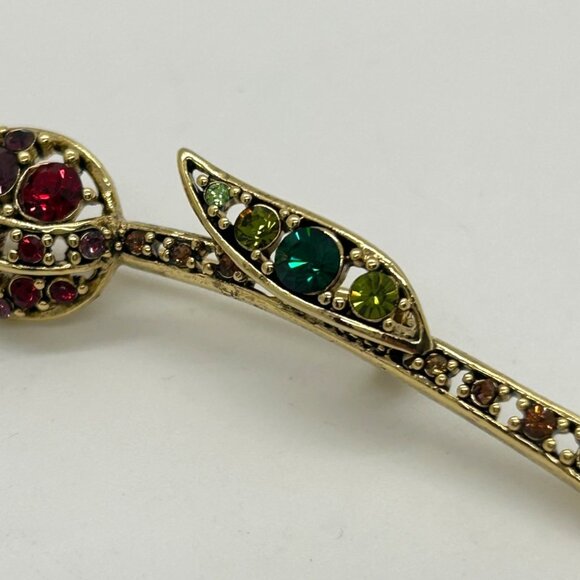 Liz Claiborne Vintage Rosebud Brooch Gold-tone Rhinestones in Original Box - Picture 7 of 16